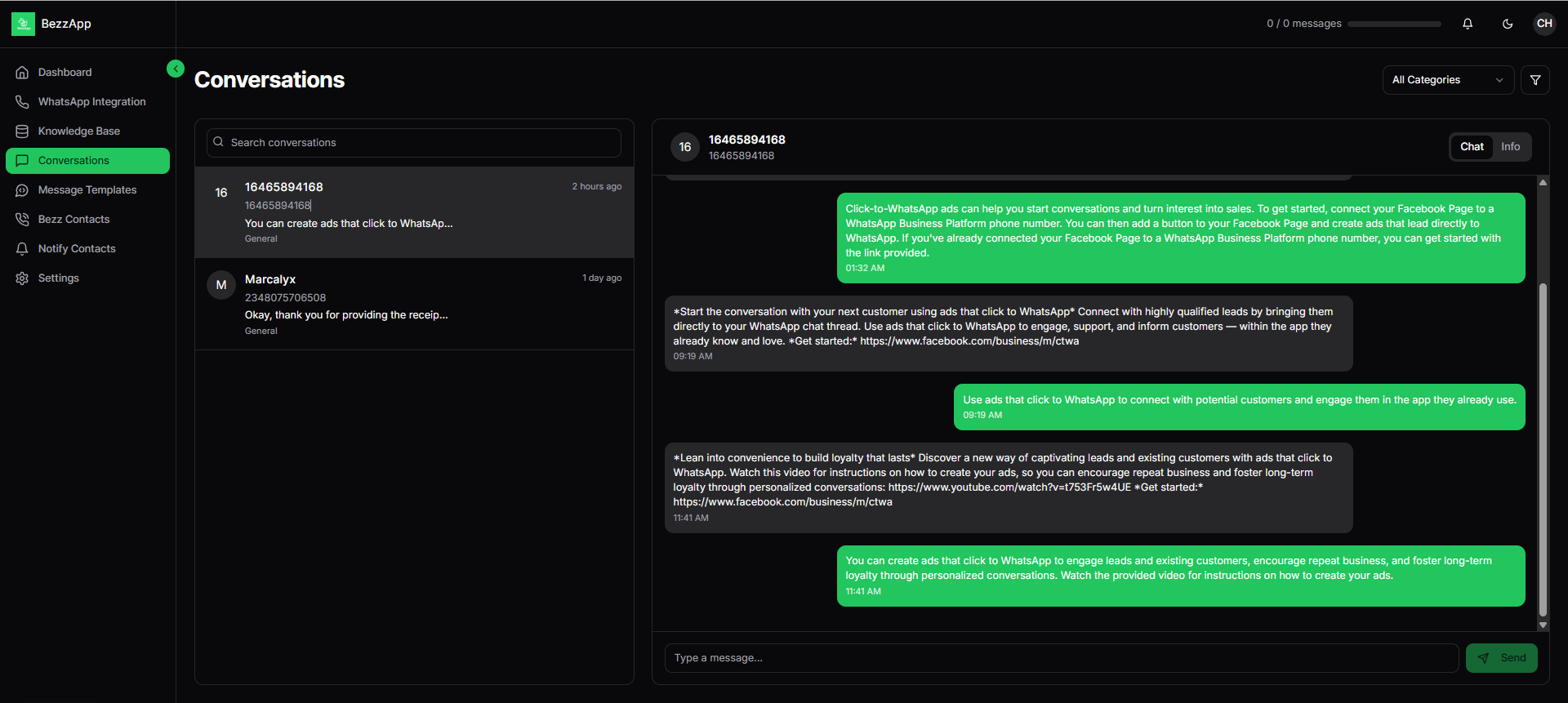 Conversation UI Screenshot